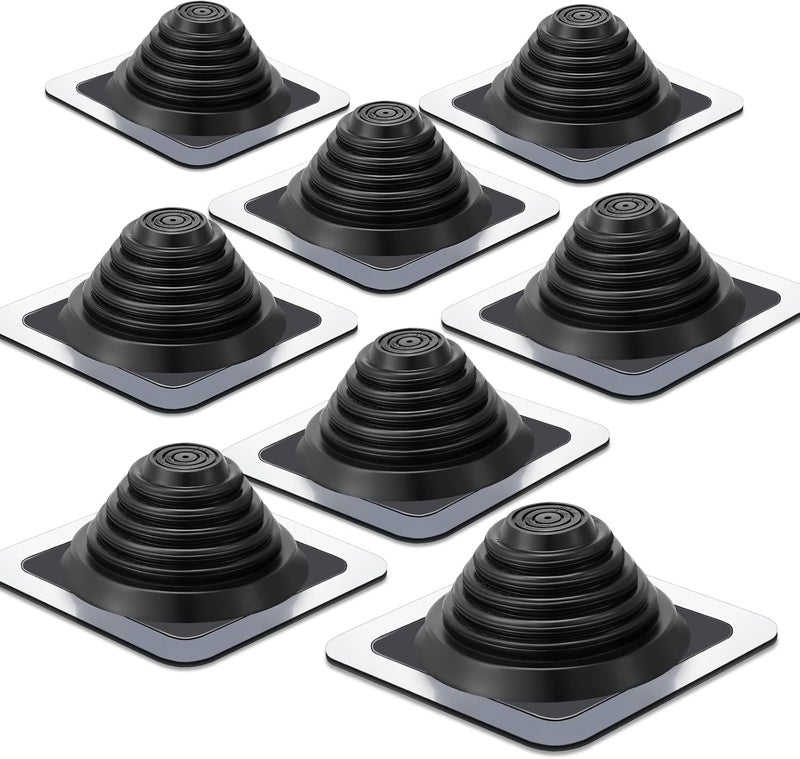 Yaocom #3 Metal Roof Vent Boot Chimney Flashing Roof Jack Pipe Vent for Pipe Diameters 1/4-5-3/4 Sleeve Square Base Epdm Stove(8 Pcs,8 Inch) - Image 1